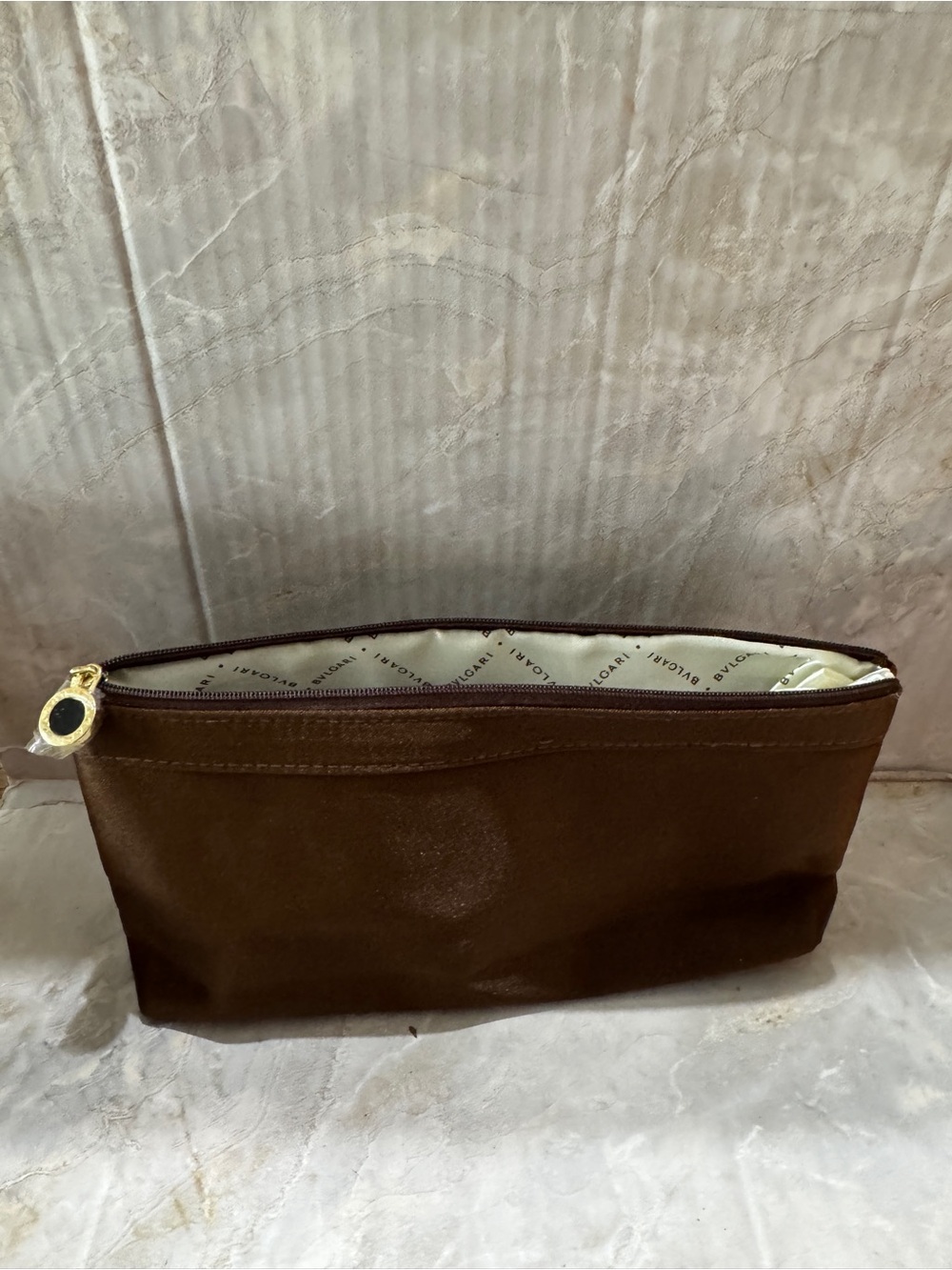 Bvlgart Brown Zip Cosmetic Pouch with Branded Lining Brand New